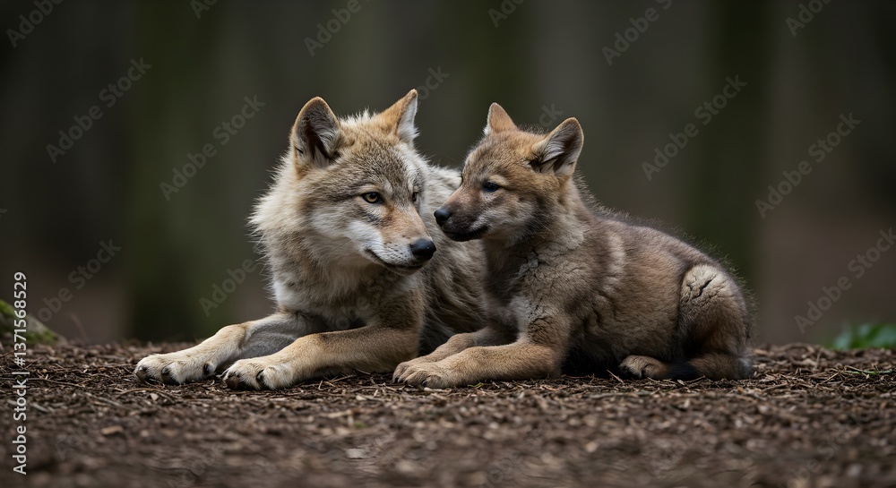Touching moment: Bonding between mother wolf and her adorable cub in nature Touching moment: Bonding between mother wolf and her adorable cub in nature