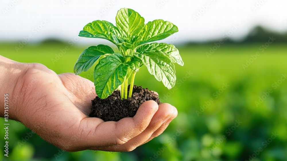 Person holding a small green plant in their hands symbolizing growth and environmental awareness Person holding a small green plant in their hands symbolizing growth and environmental awareness
