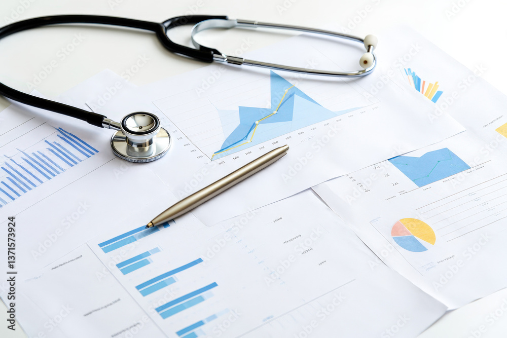 Stethoscope Pen, Medical Data Still Life Stethoscope Pen, Medical Data Still Life