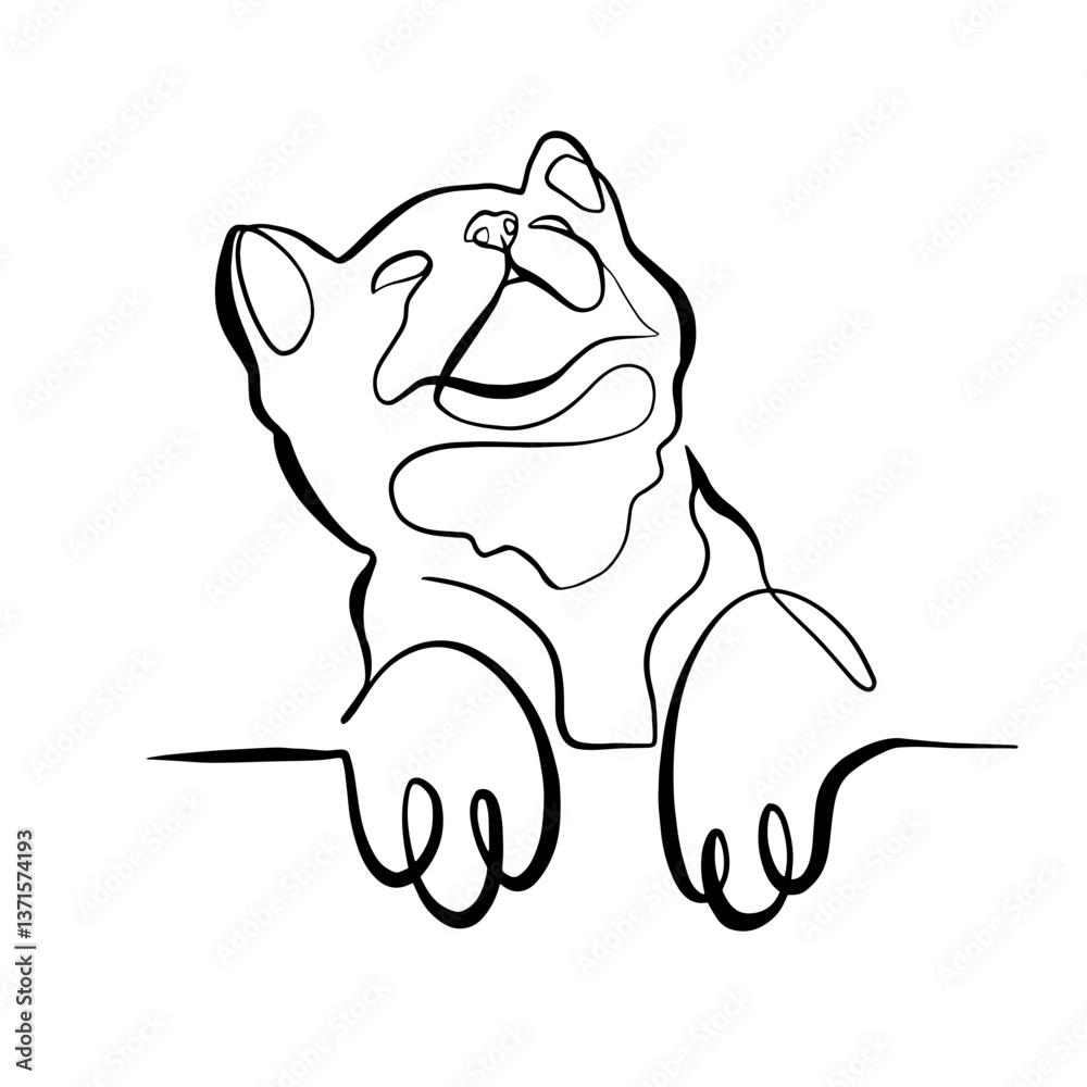 Obraz premium Cat Hiding – Minimalist One Line Art of a Peeking Pet, Continuous Line Illustration for Logos, Tattoos, and Clip Art