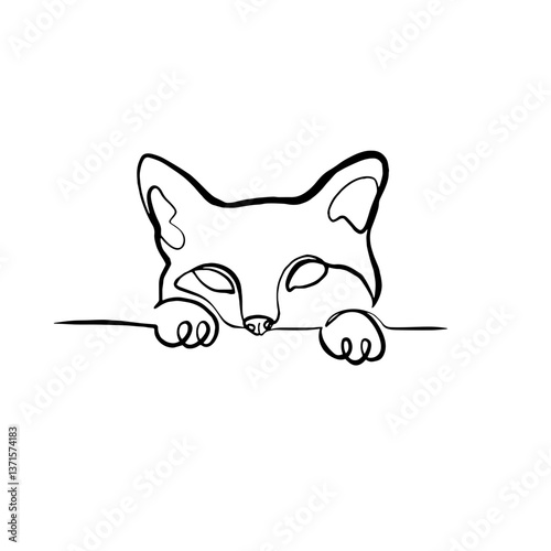 Cat Hiding – Minimalist One Line Art of a Peeking Pet, Continuous Line Illustration for Logos, Tattoos, and Clip Art