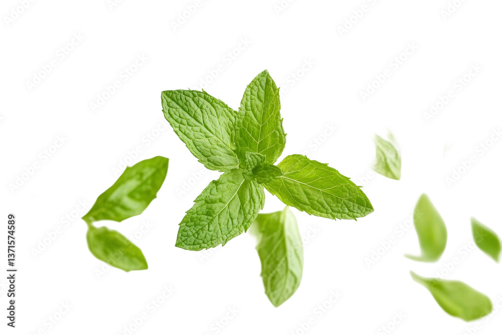 Fresh Mint Leaves Isolated on White Background with Green Color Showcasing Natural Herb Details Ideal for Culinary and Wellness Imagery Fresh Mint Leaves Isolated on White Background with Green Color Showcasing Natural Herb Details Ideal for Culinary and Wellness Imagery