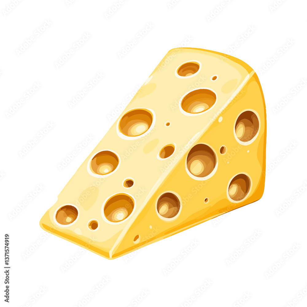 Fototapeta premium A yellow slice of Swiss cheese, a dairy portion with holes, isolated on white