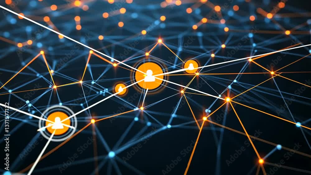 Abstract digital network connections with glowing nodes, illustrating data flow and communication technology