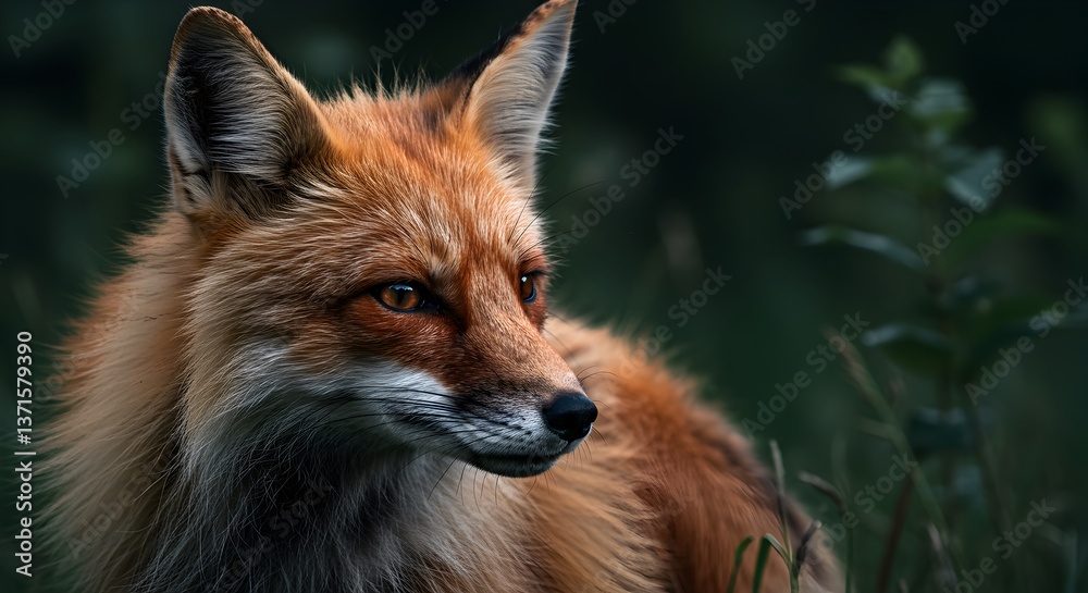 Fototapeta premium Intimate portrait of a red fox in its natural habitat, deep in thought