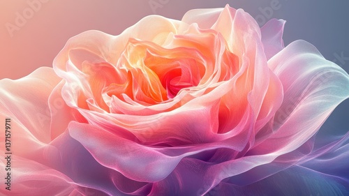 Soft and Ethereal Transparent Rose in Pastel Colors with Glow