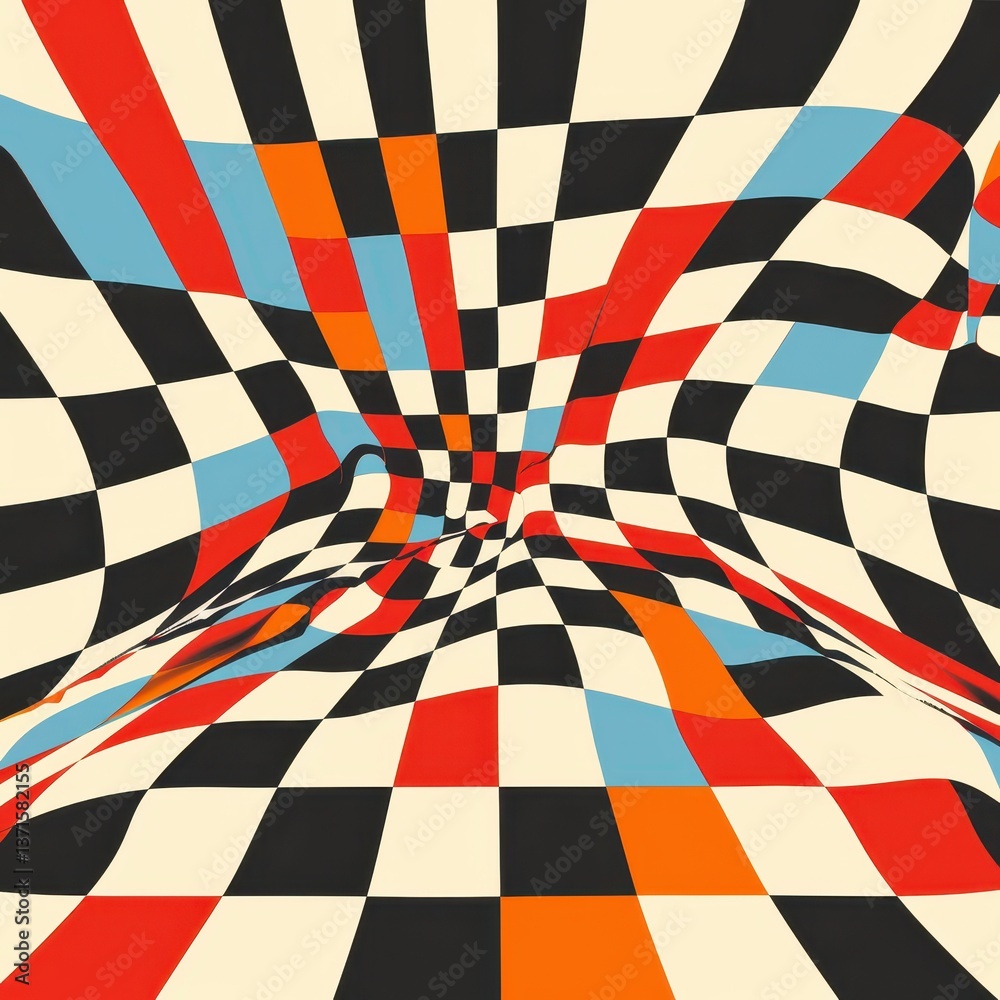 Obraz premium Colorful Optical Illusion with Checkerboard Patterns in Motion