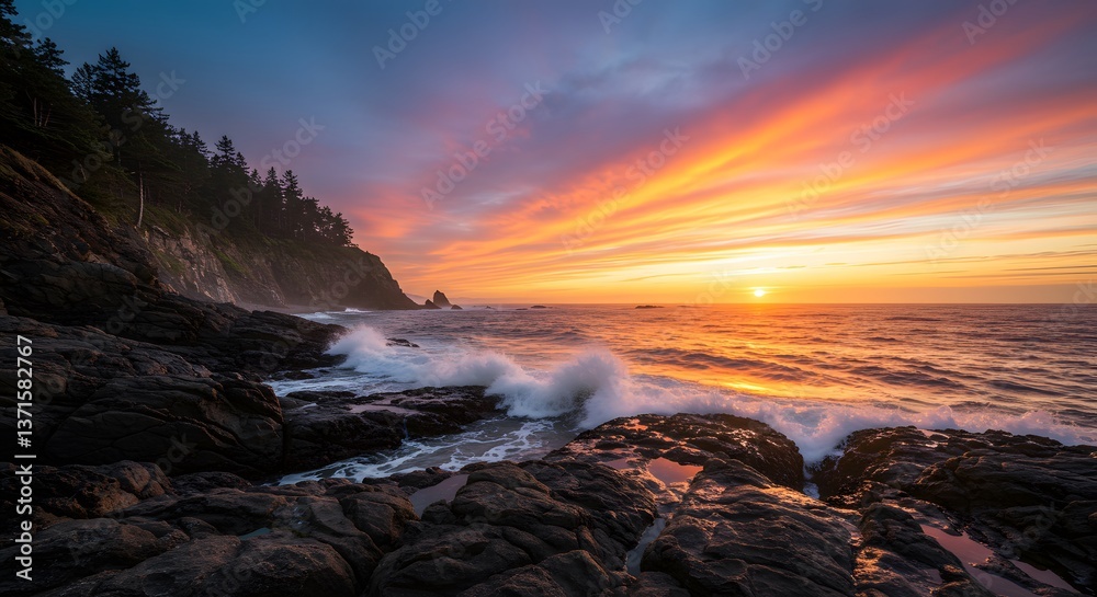 Obraz premium Coastal Sunset Waves