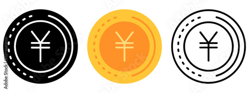 Yen Currency Coin Icon, Currency coin Collection of Line, Glyph and Flat, Set of Country Currency Coin