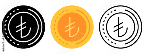 Turkish Lira Currency Coin Icon, Currency coin Collection of Line, Glyph and Flat, Set of Country Currency Coin