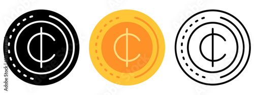 Cedis Currency Coin Icon, Currency coin Collection of Line, Glyph and Flat, Set of Country Currency Coin