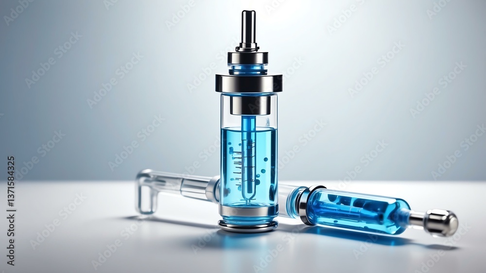 A close-up view of a medical syringe with blue liquid, showcasing precision and advanced technology in healthcare. Ideal for medical-related content. A close-up view of a medical syringe with blue liquid, showcasing precision and advanced technology in healthcare. Ideal for medical-related content.
