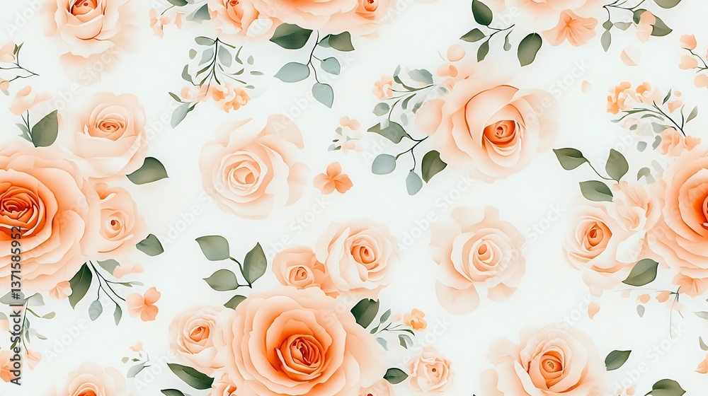 Peach and White Watercolor Roses Seamless Pattern Soft Floral Background Peach and White Watercolor Roses Seamless Pattern Soft Floral Background