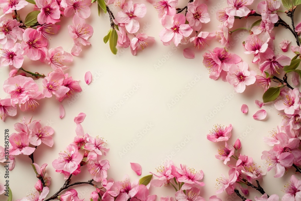 Obraz premium Delicate Pink Blossom Frame Spring Flowers Background Floral Border Design Romantic Nature Image
