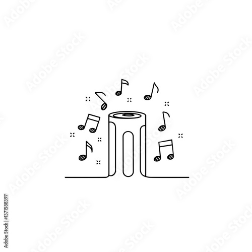 Music notes flowing from a speaker in minimal line art style  