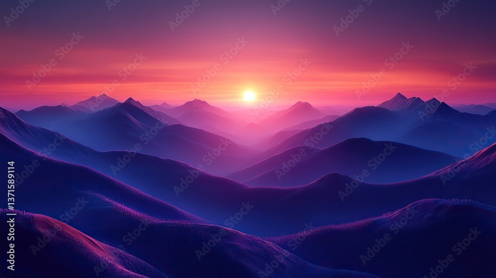 Dominating a mountain range at sunset, soft pastel colors create a dreamy and surreal landscape perfect for backgrounds and nature themed projects. Dominating a mountain range at sunset, soft pastel colors create a dreamy and surreal landscape perfect for backgrounds and nature themed projects.
