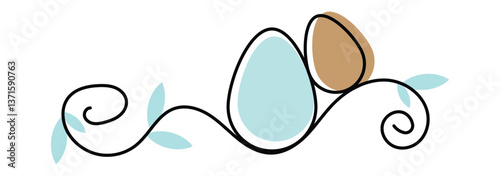 One continuous line drawing of rabbit ears and an egg. Happy Easter, minimalist banner. Editable stroke, simple doodle design. Funny spring holiday symbol, Easter egg hunt concept, Easter bunny rabbit