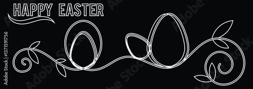 Easter bunny rabbit with Liner egg one continuous line vector. Funny spring holiday symbol, Easter egg hunt concept. Happy Easter liner with easter eggs. Illustration vector. Beautiful Easter eggs. 