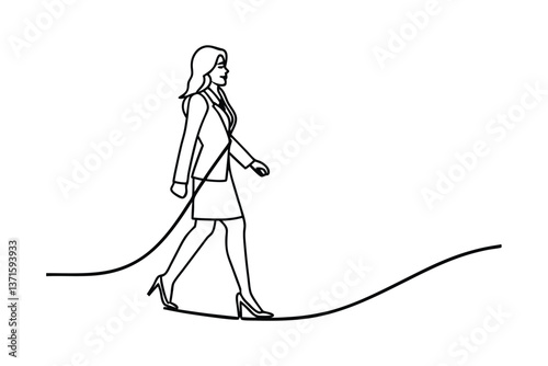 Businesswoman Walking Tightrope Balance, Risk, Challenge, Success, Career, Path, Goal, Determination