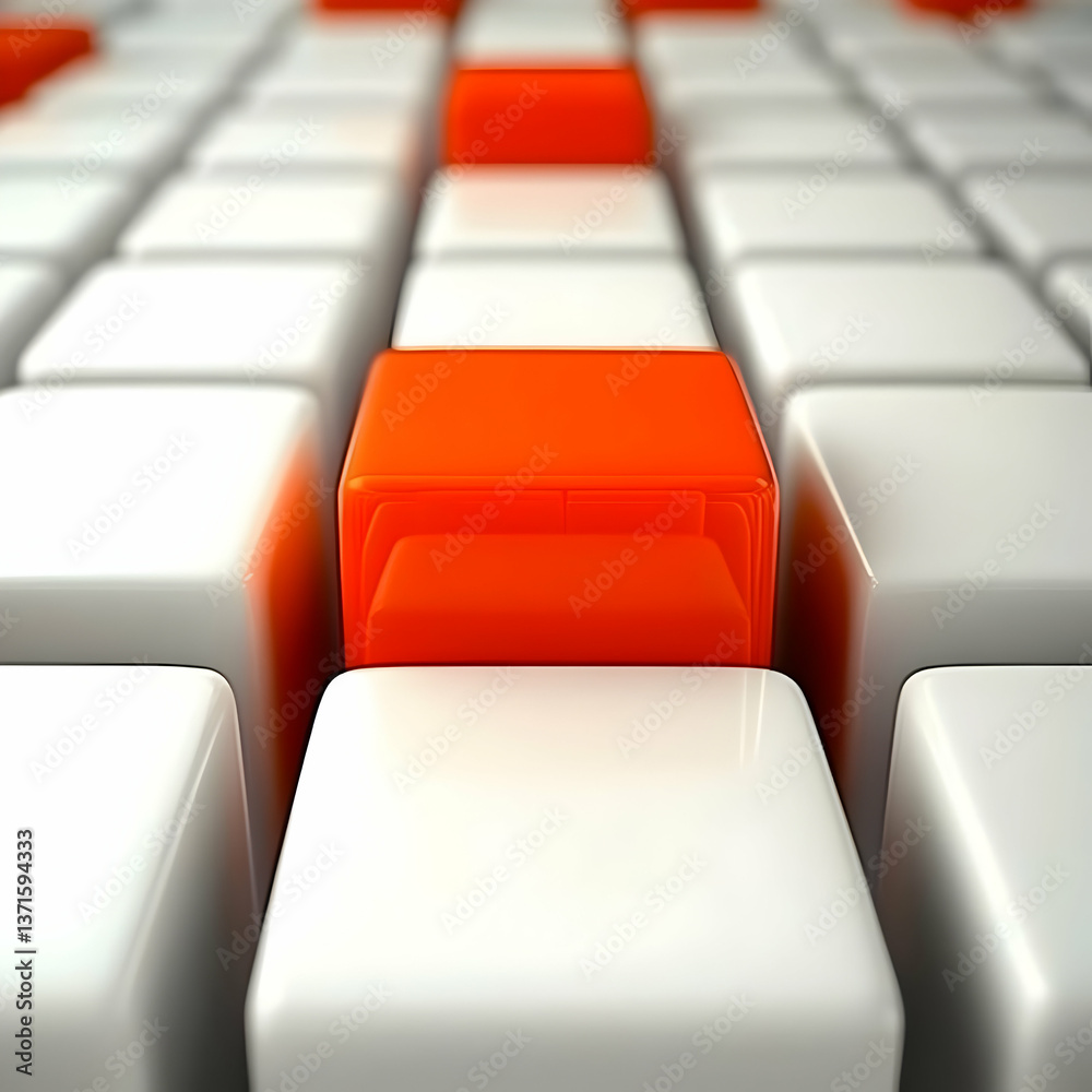 Obraz premium 3D Abstract Illustration Orange Cube Blocks Repeating Over White Background