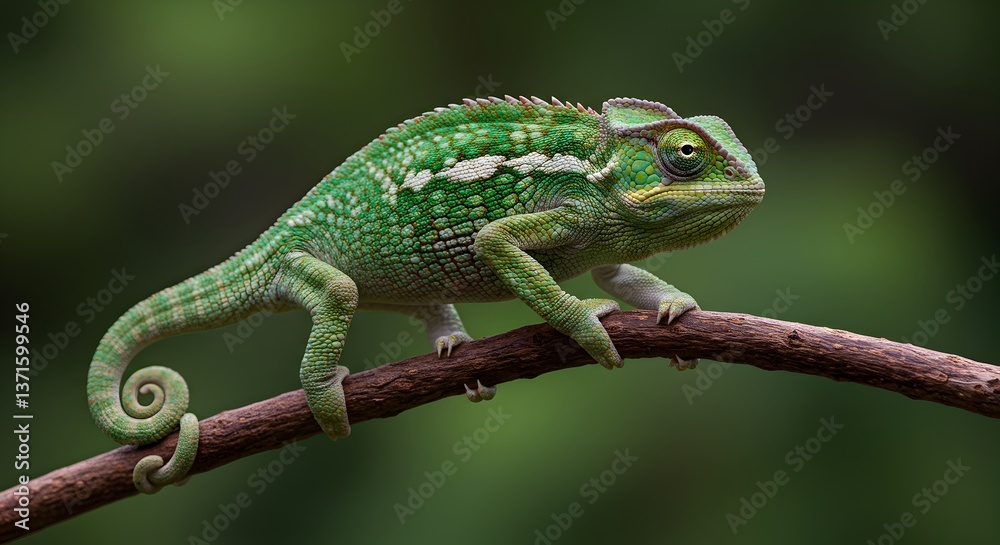 Elegant panther chameleon rests on a branch amid lush greenery outdoor Elegant panther chameleon rests on a branch amid lush greenery outdoor