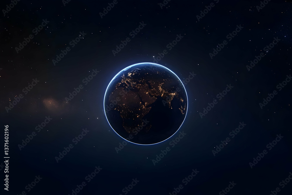 Fototapeta premium Cosmic Earth Illustration Against A Dark Blue Universe Background And Stars