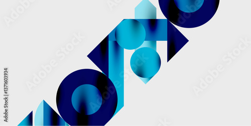 Detailed composition of circles, semicircles, and triangles with glossy effects and smooth gradients. A sleek and modern vector design for creative and tech-inspired projects