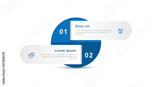 2 step infographic template on circle suitable for banner information and business presentation