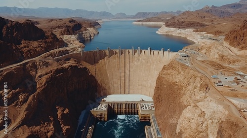 Aerial View of the Hoover Dam: A Monumental Engineering Marvel and Landmark