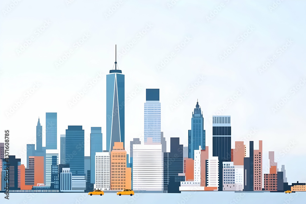 Fototapeta premium Illustration of New York City Skyline with Skyscrapers Urban Landscape and Buildings