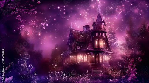 Wallpaper Mural Magical Nighttime Illustration Of A Fairytale House Surrounded By Torontodigital.ca