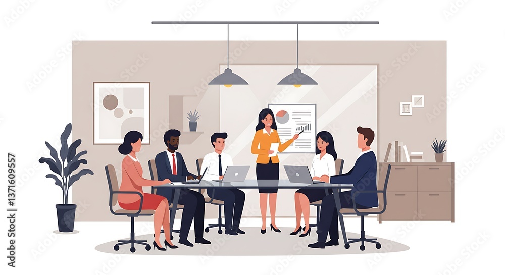 Business Meeting Presentation, Vector Flat Design, Generative AI Business Meeting Presentation, Vector Flat Design, Generative AI