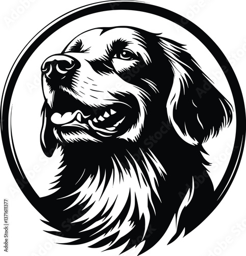 Wallpaper Mural Black and White Circular Logo Illustration of a Golden Retriever Dog Head Torontodigital.ca