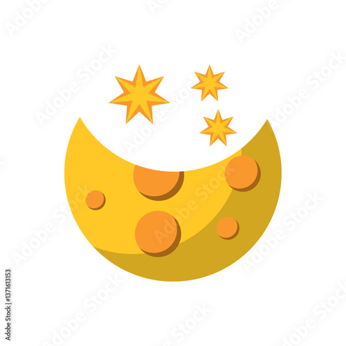 Vector image of moon with stars icon on white background