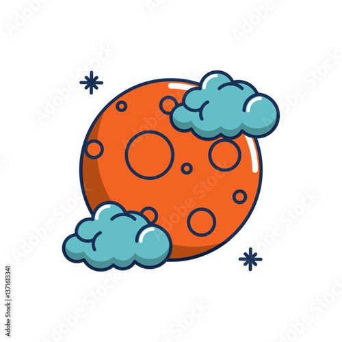 Vector image of a moon icon with a cloud on a white background