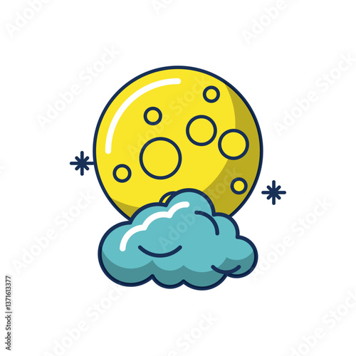 Vector image of a moon icon with a cloud on a white background
