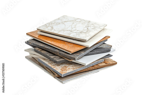 Smooth tiles arranged in a pile Isolated on white background or PNG background .