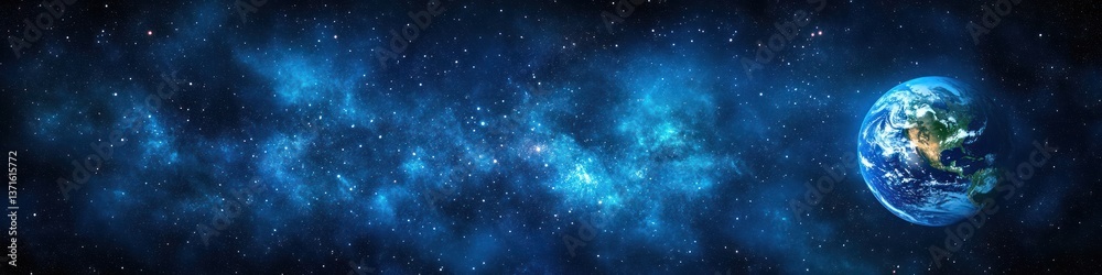 Fototapeta premium Planet Earth in the Cosmos Nebula and Starry Sky Space Background 3D Rendering