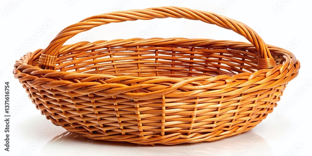 Obraz premium Light Brown Wicker Basket on White Background - Studio Photography