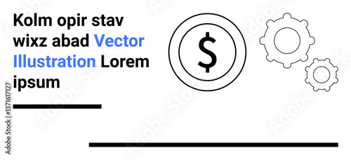Dollar sign inside a circle with gear icons representing financial mechanics. Ideal for business, fintech, investment, accounting, productivity, automation, simple landing page