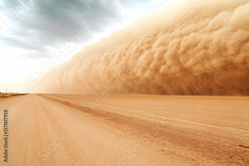 Photo Of Dust Storm Over Desert Road Landscape With Cloudy Sky photo