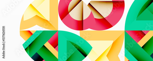 Abstract geometric artwork with interwoven angular and curved shapes, dynamic composition with smooth gradients and bold contrasts