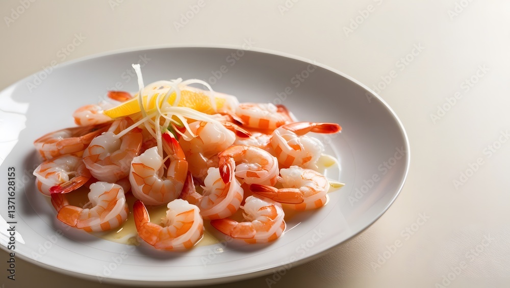 A plate of shrimp with lemon wedges A plate of shrimp with lemon wedges