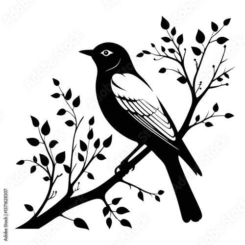 Bird Silhouette Perched on a Tree Branch  