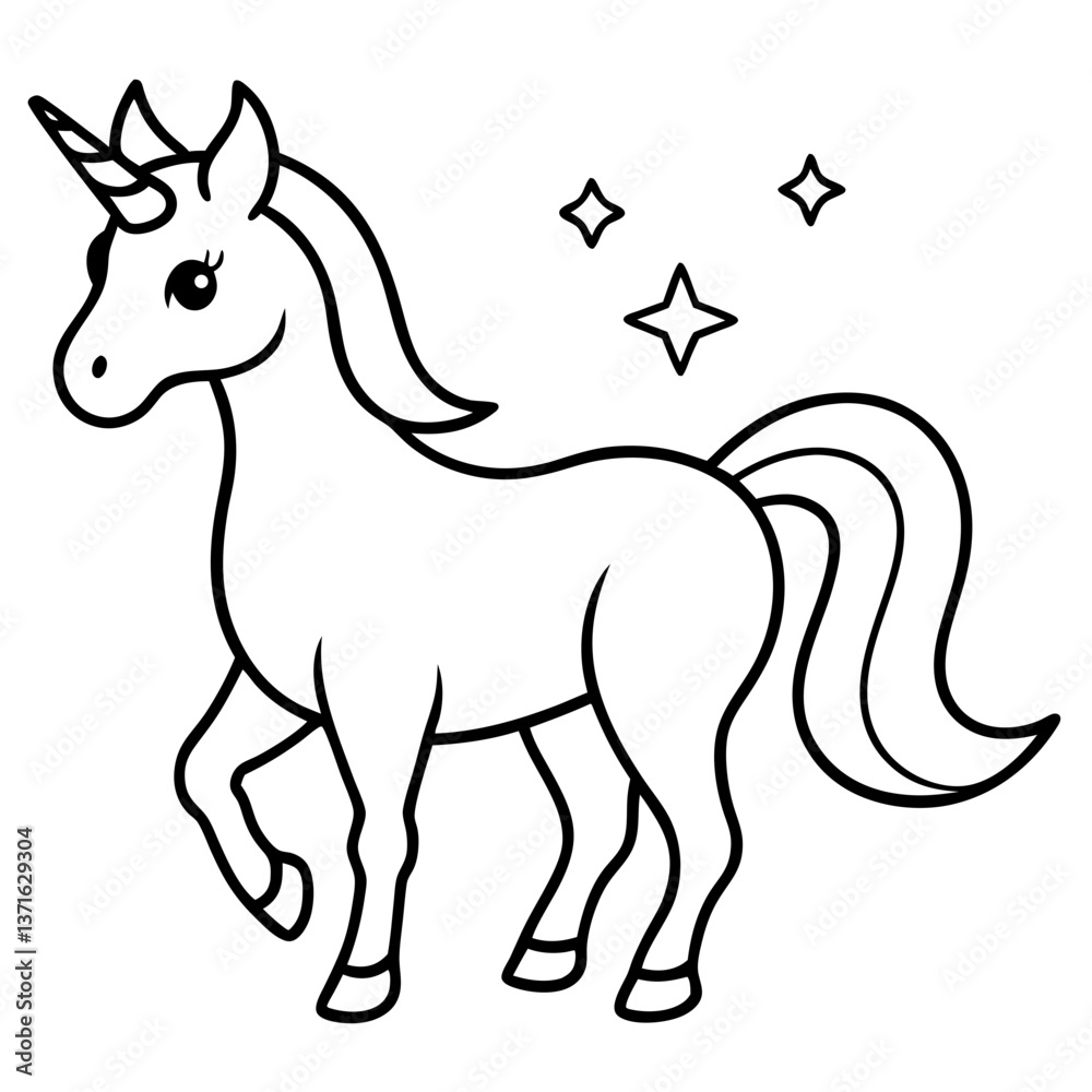 Naklejka premium Magical fun unicorn line art coloring page spark