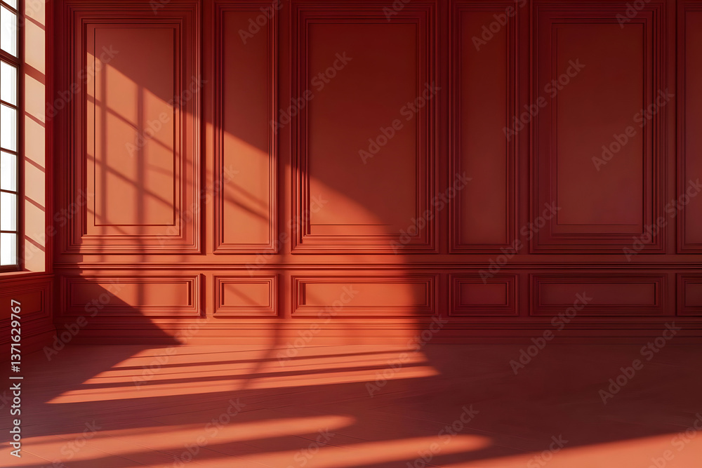 Red Interior Illustration with Light and Shadow Showing Elegant Classic Room Space