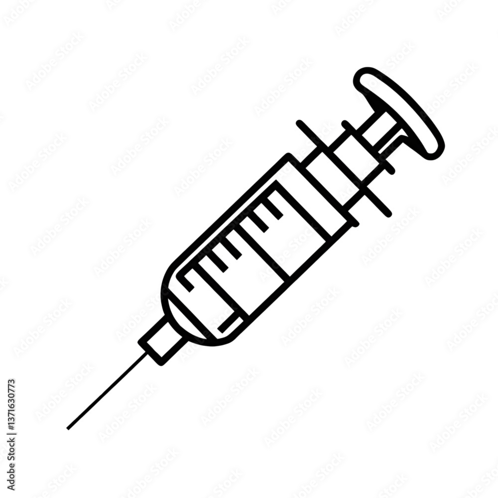 Syringe Icon - Medical Injection Needle Line Art Illustration