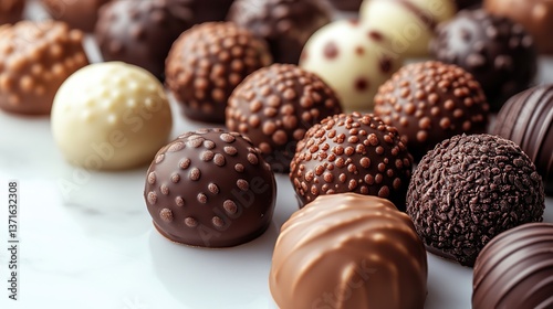 Wallpaper Mural Round chocolate candies in a diagonal line on white, a tempting treat for celebrations. Torontodigital.ca