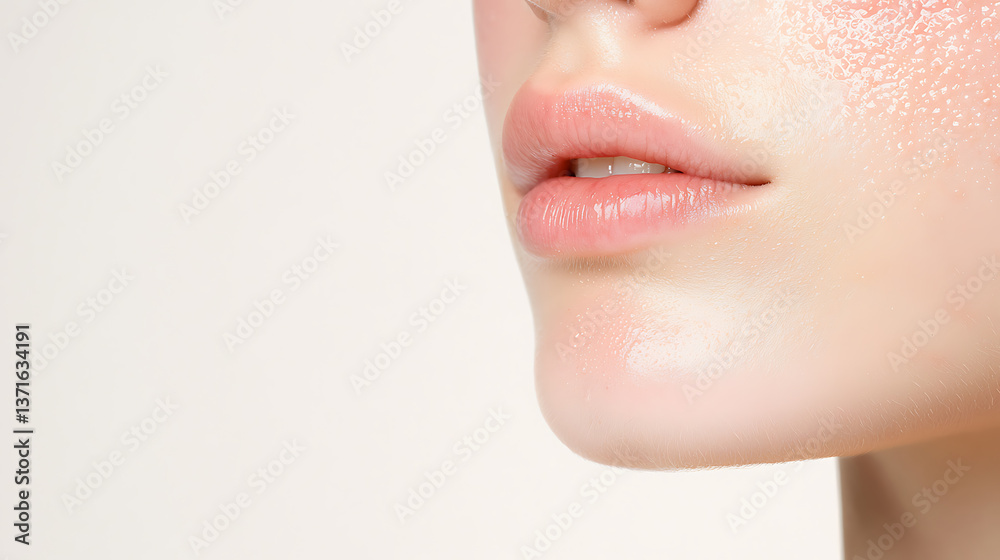 Obraz premium Beauty routine close-up natural lips studio setting skincare focus minimalist aesthetic soft lighting