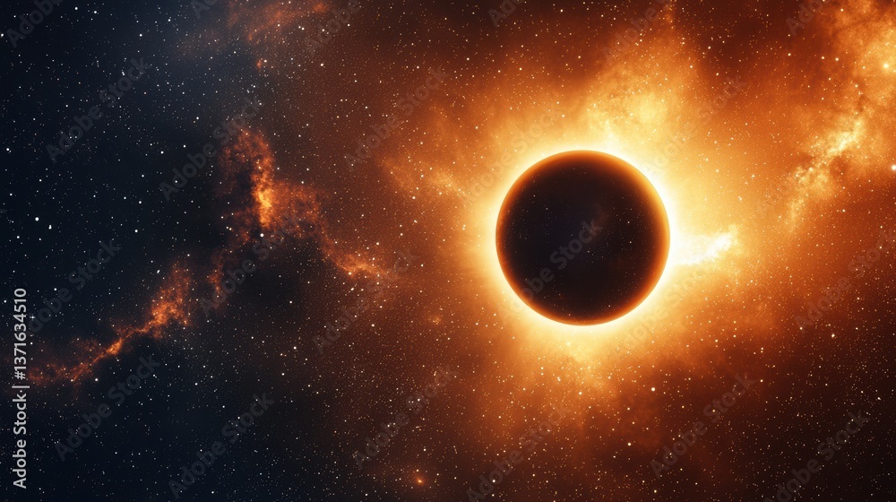 Naklejka premium Solar eclipse with star backdrop.